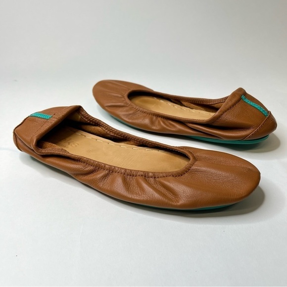 TIEKS by Gavrieli Chestnut Brown Italian Leather Foldable Ballet Flats - Picture 1 of 16